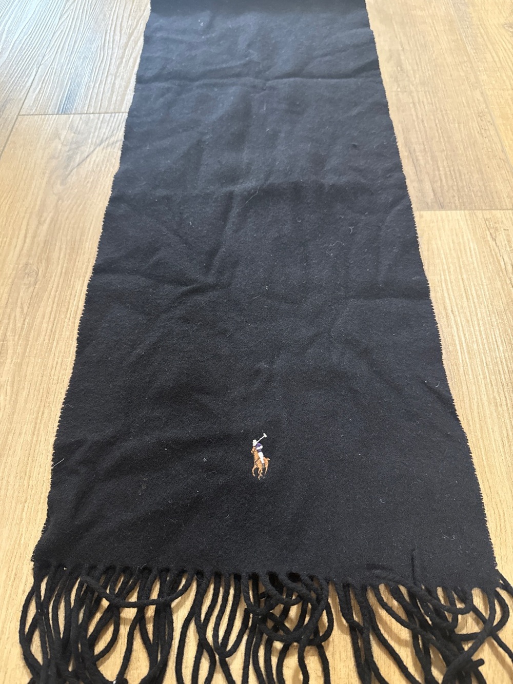 Polo Ralph Lauren 100% Lambswool Scarf Made in Italy Black Fringe 12x60 Designer